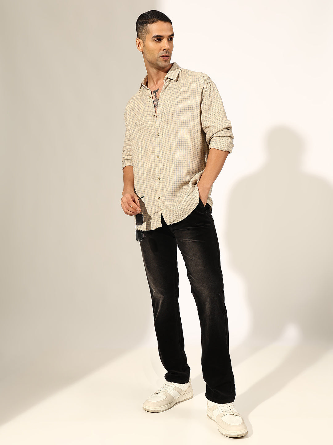 Men's Checked Beige Regular Fit Casual Shirt