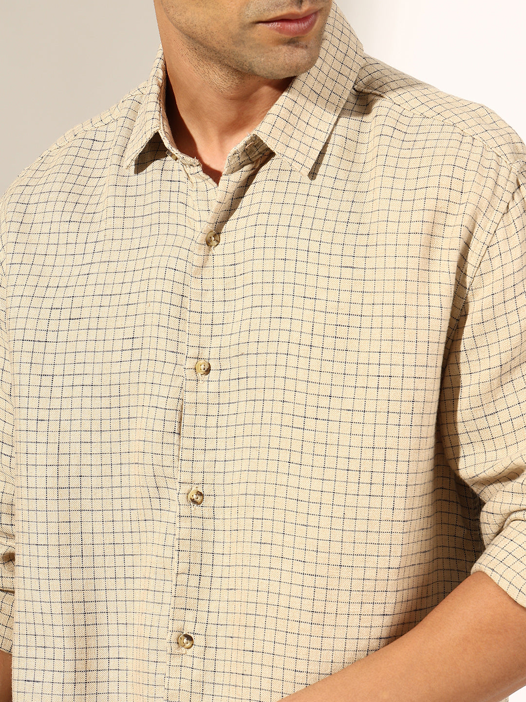 Men's Checked Beige Regular Fit Casual Shirt