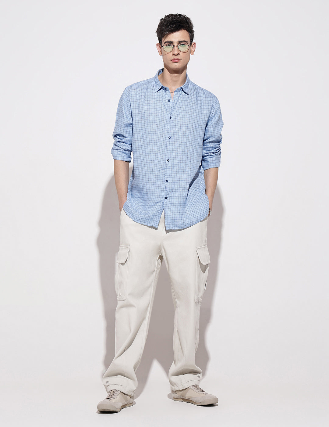 Men's Checked Blue Long Sleeve Regular Fit Shirt