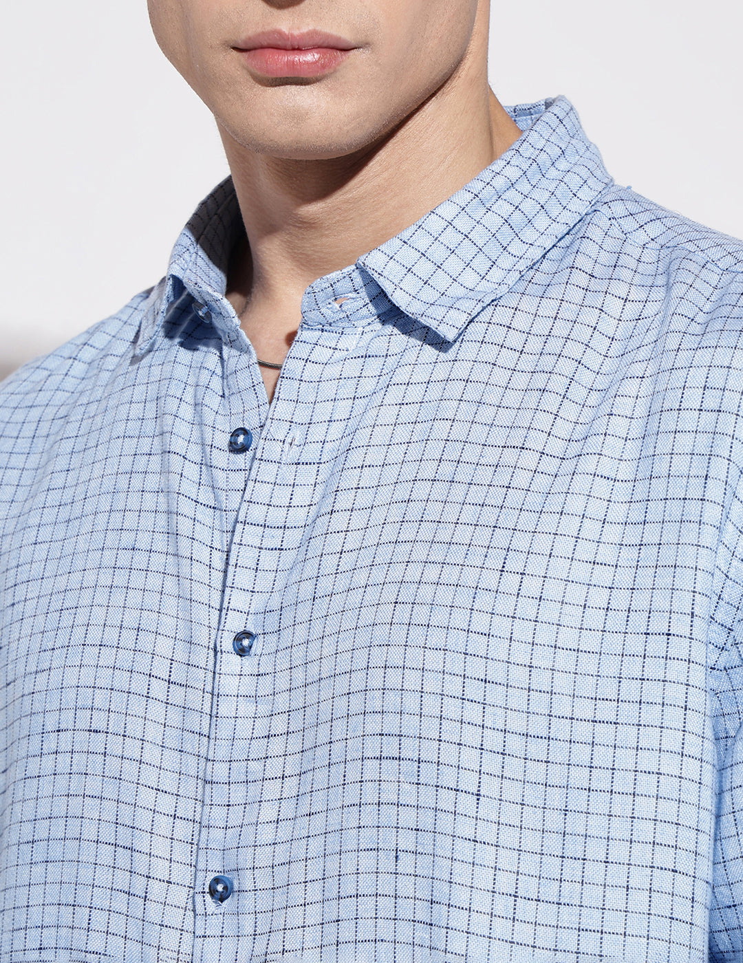 Men's Checked Blue Long Sleeve Regular Fit Shirt