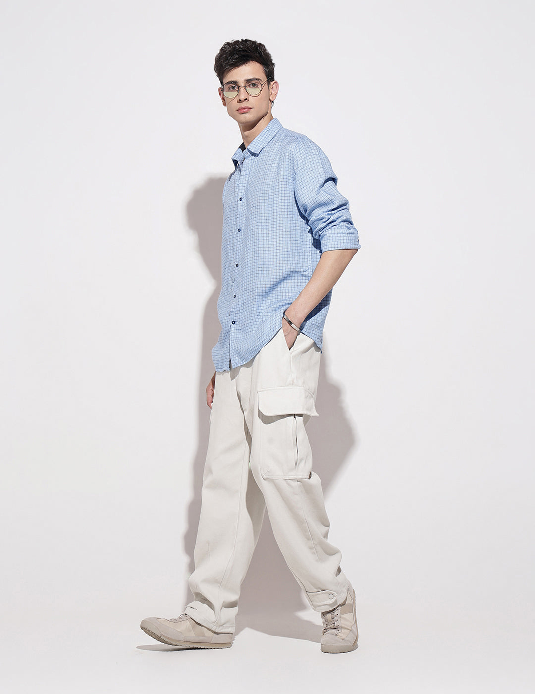 Men's Checked Blue Long Sleeve Regular Fit Shirt