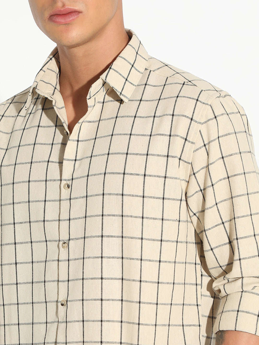 Men's Checked Beige Button Down Regular Fit Shirt