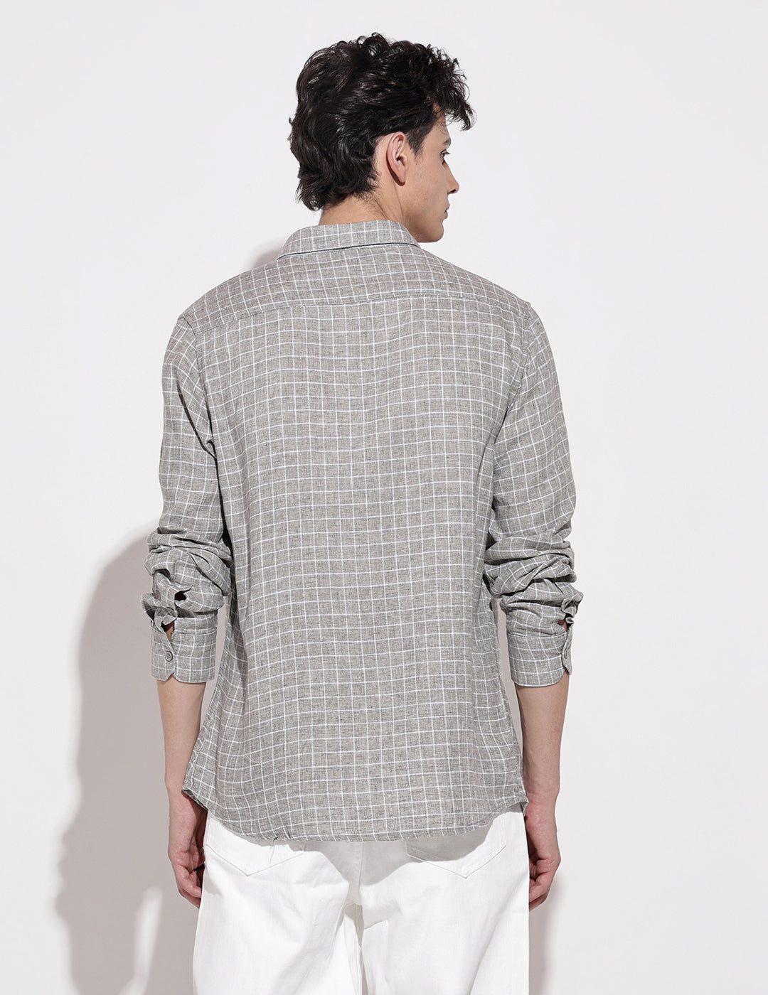 Men's Checked Grey Long Sleeve Regular Fit Shirt