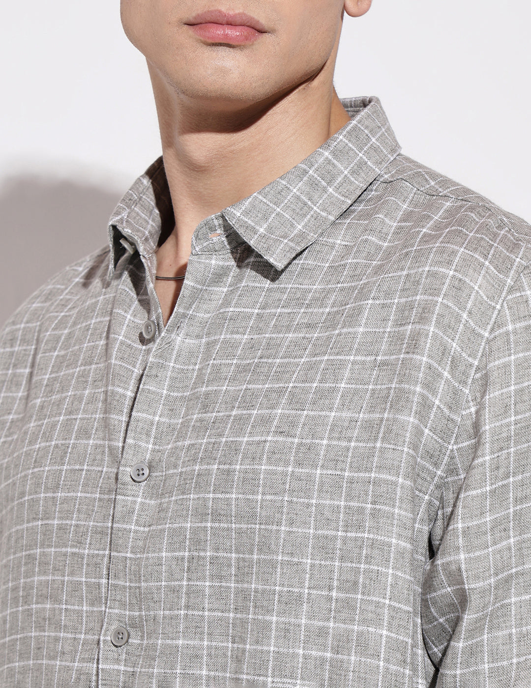 Men's Checked Grey Long Sleeve Regular Fit Shirt