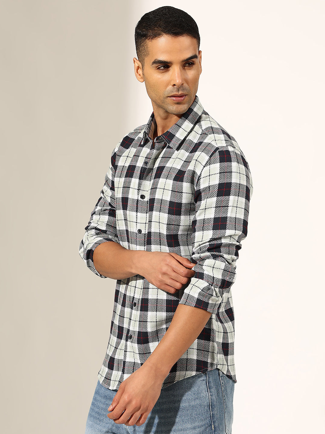 Men's Checked Navy Blue Regular Fit Casual Shirt