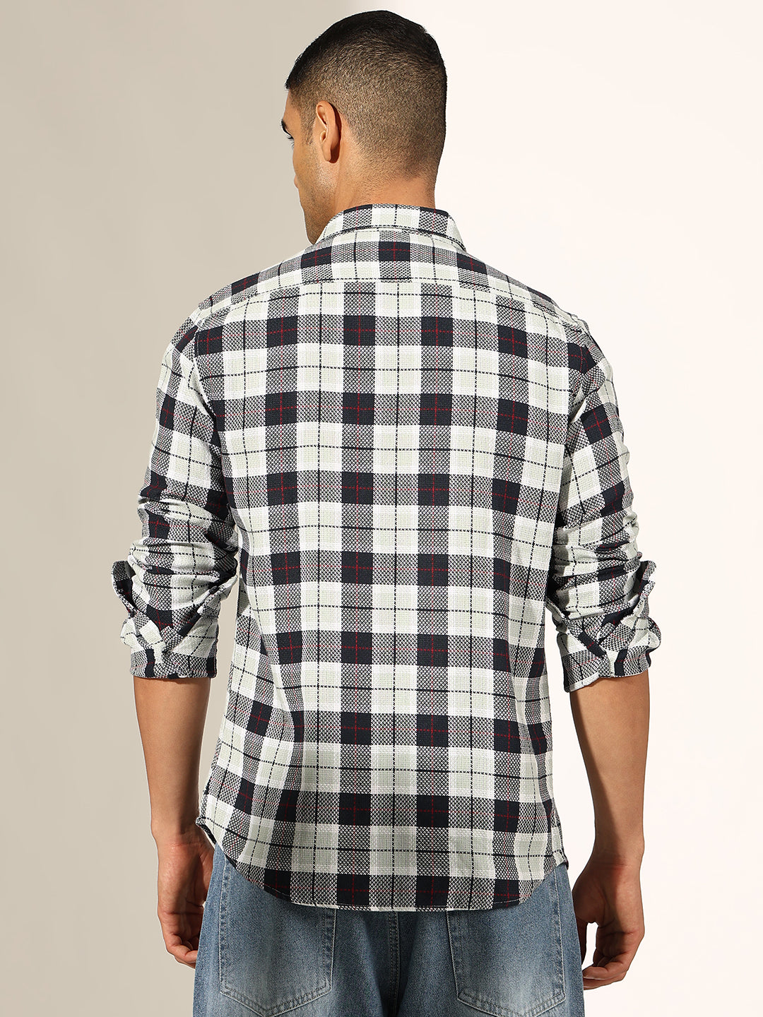 Men's Checked Navy Blue Regular Fit Casual Shirt