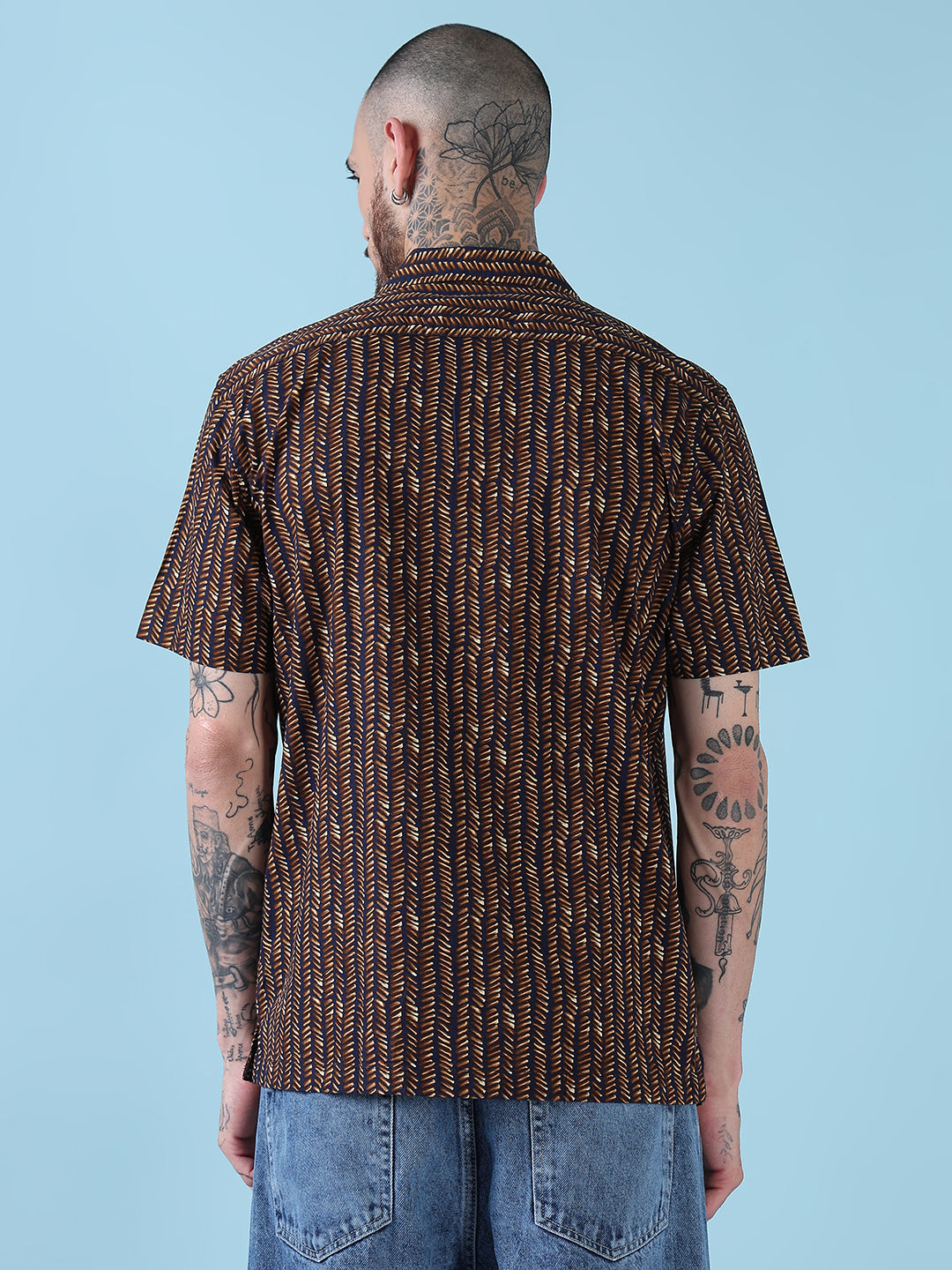 Men's Brown Abstract Cuban Collar Relaxed Fit Shirt