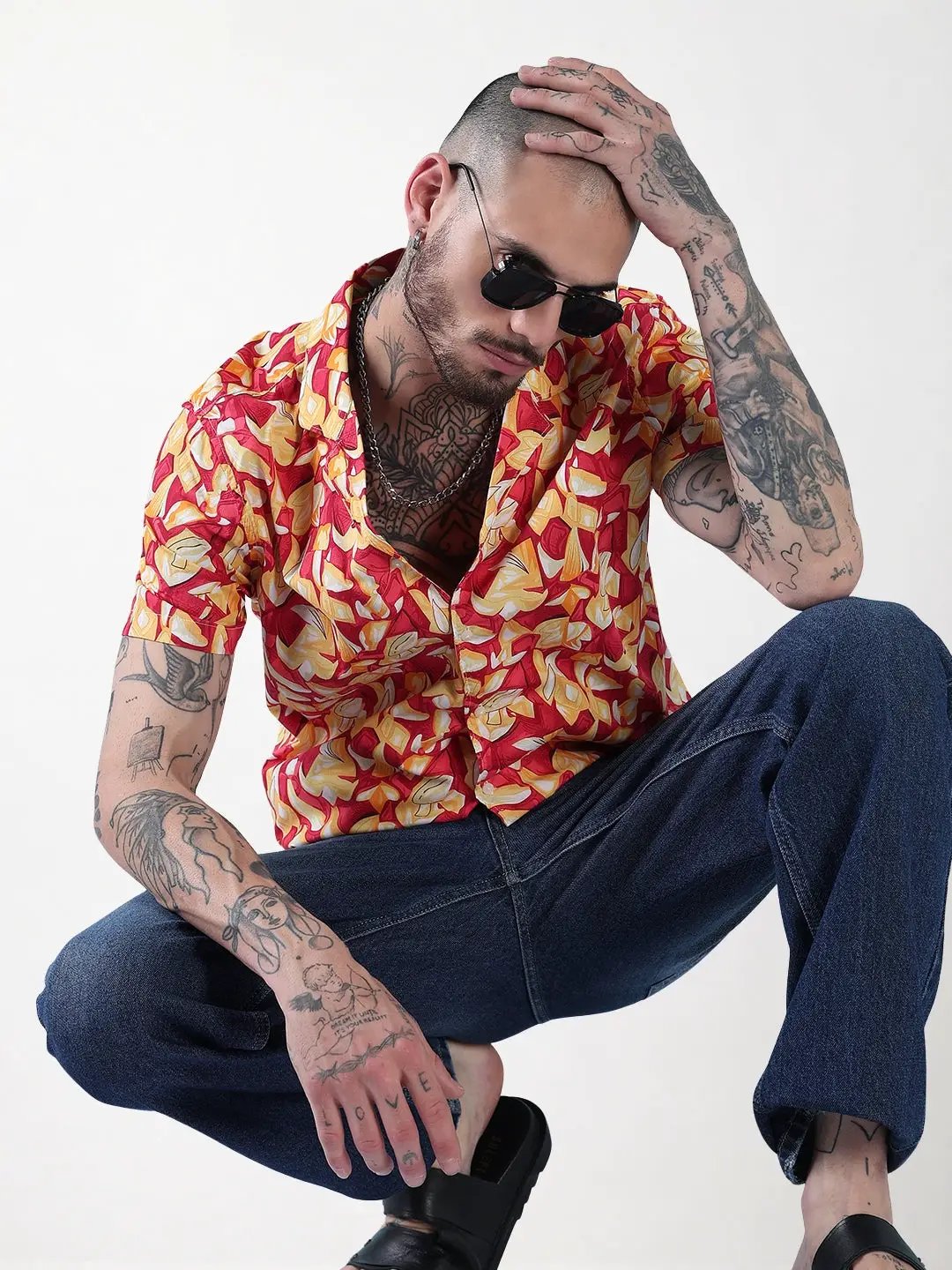 Men's Multi Abstract Cuban Collar Relaxed Fit Shirt - Uncategorized from SHOWOFFFF