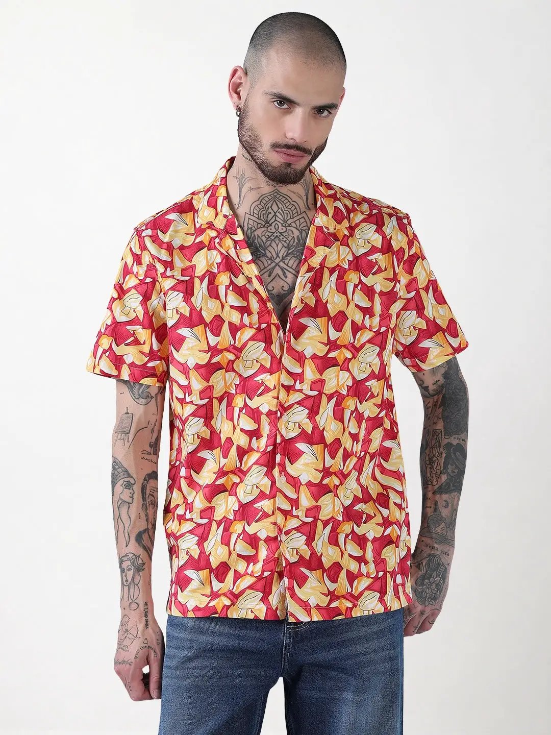 Men's Multi Abstract Cuban Collar Relaxed Fit Shirt - Uncategorized from SHOWOFFFF