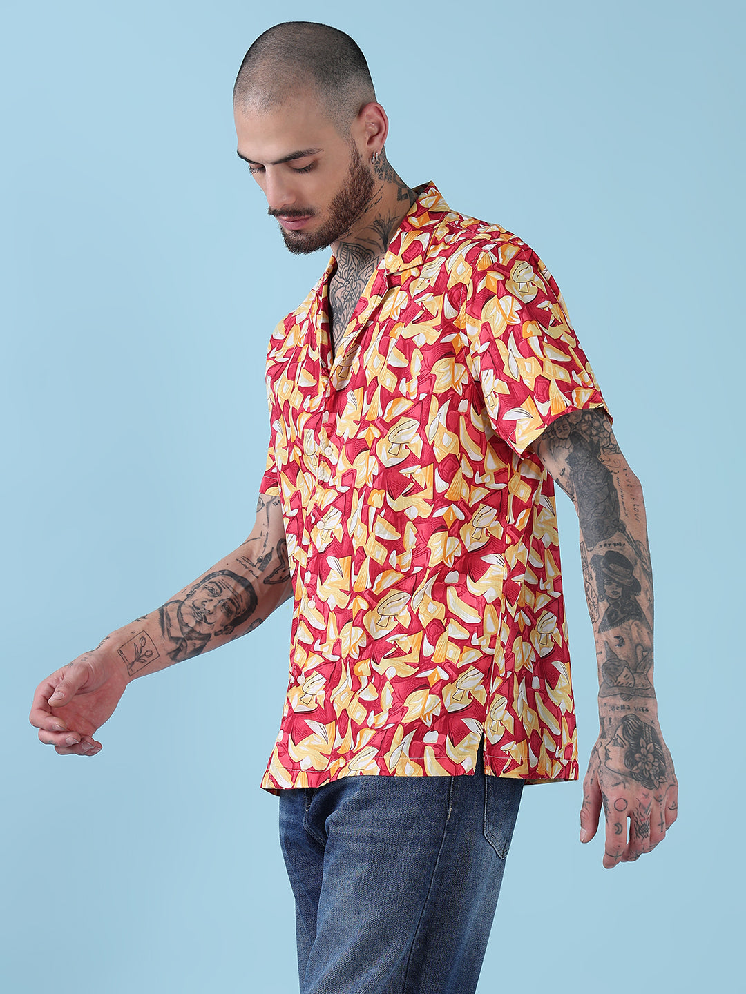 Men's Multi Abstract Cuban Collar Relaxed Fit Shirt