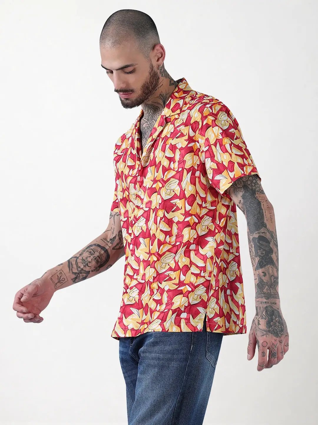 Men's Multi Abstract Cuban Collar Relaxed Fit Shirt - Uncategorized from SHOWOFFFF