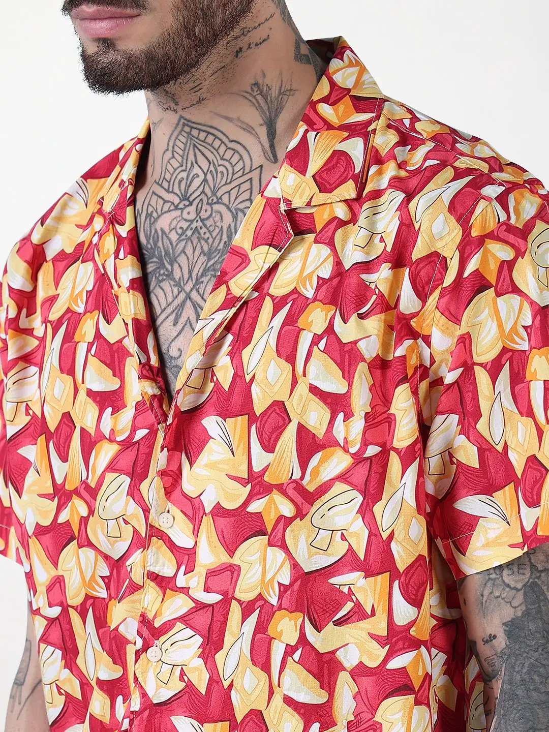 Men's Multi Abstract Cuban Collar Relaxed Fit Shirt - Uncategorized from SHOWOFFFF