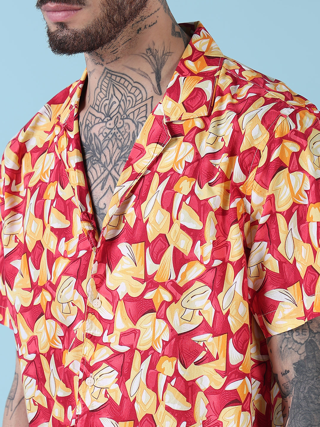 Men's Multi Abstract Cuban Collar Relaxed Fit Shirt