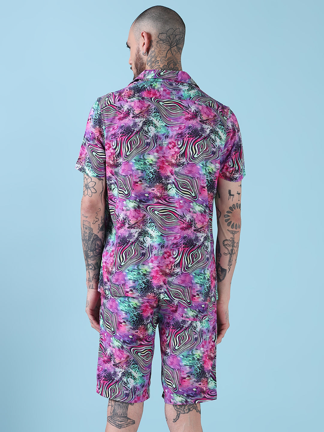 Men's Multi Printed Cuban Collar Relaxed Fit Co-Ords Set