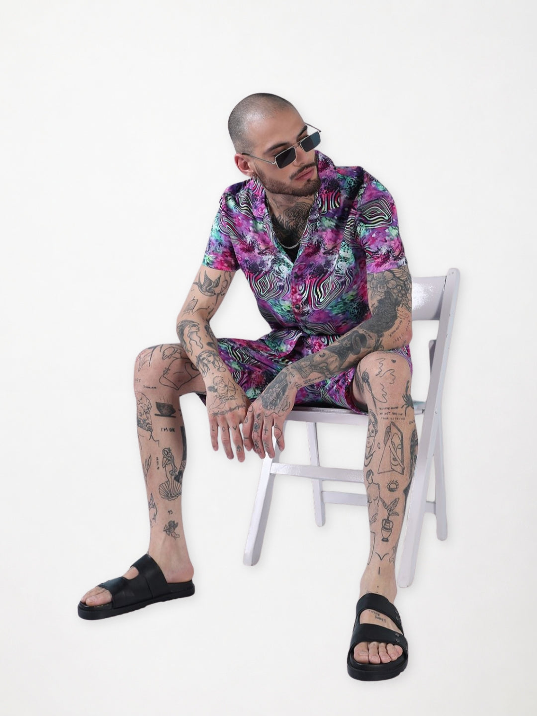 Men's Multi Printed Cuban Collar Relaxed Fit Co-Ords Set