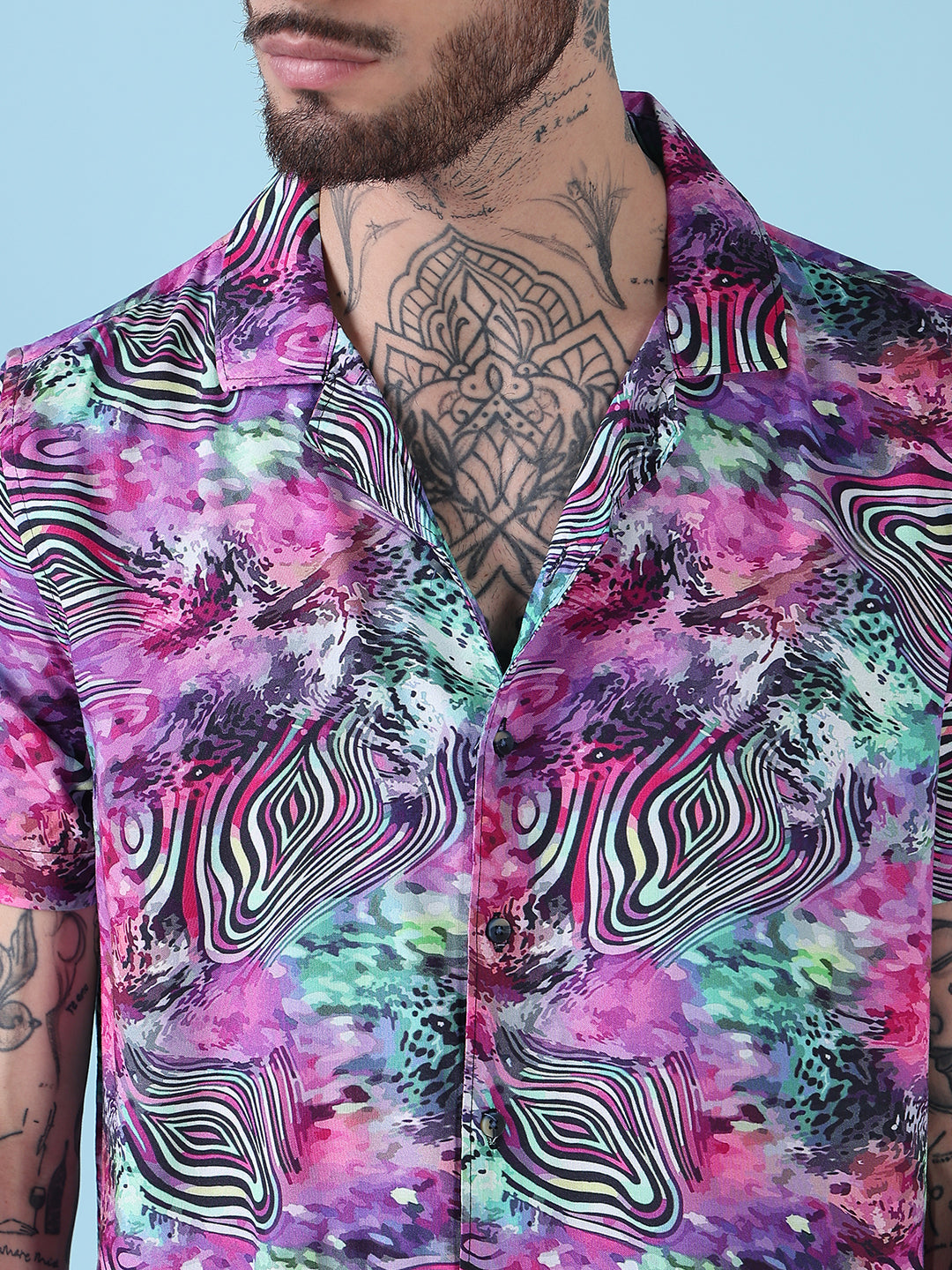 Men's Multi Printed Cuban Collar Relaxed Fit Co-Ords Set