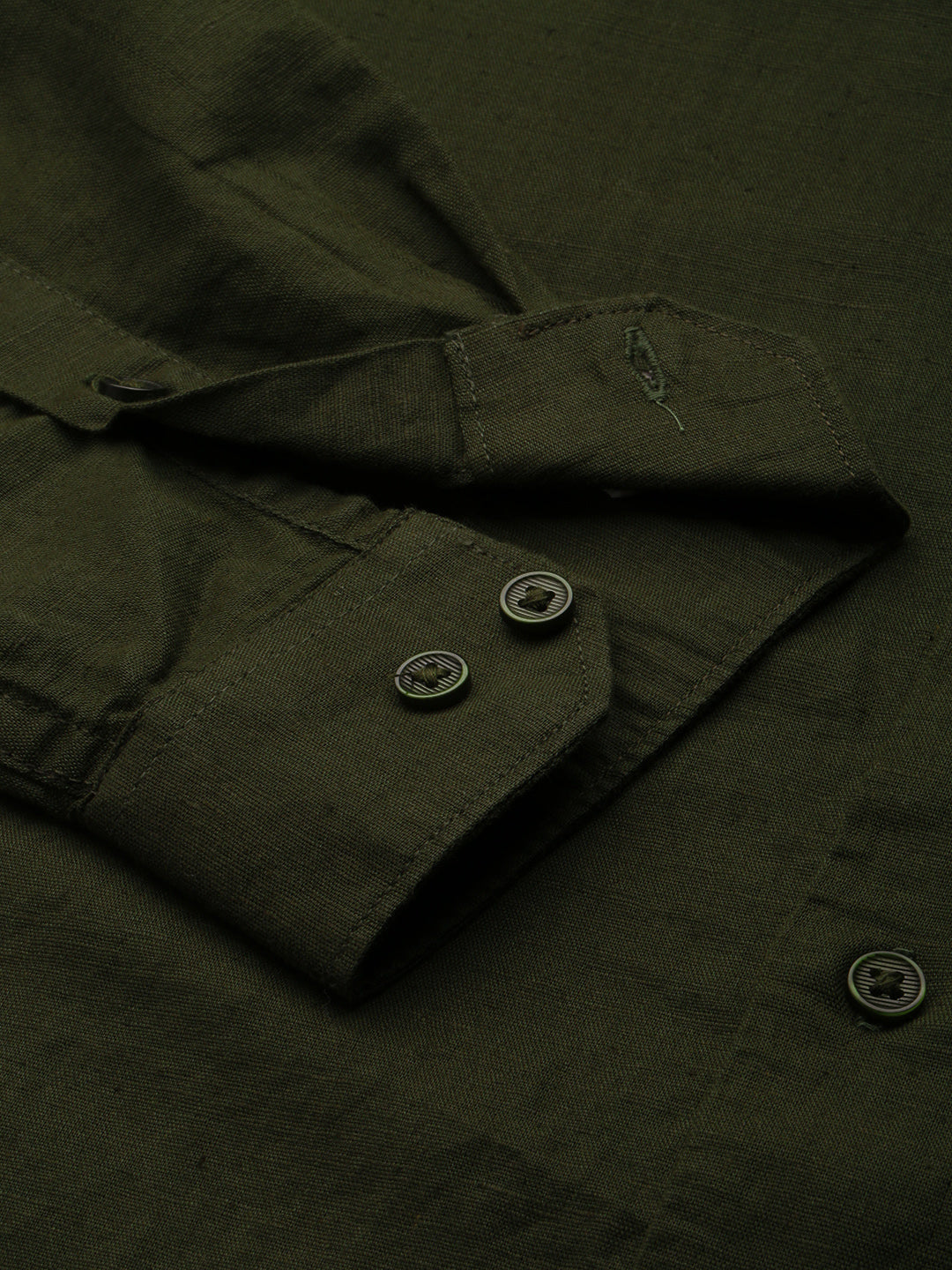 Men Spread Collar Solid Olive Shirt