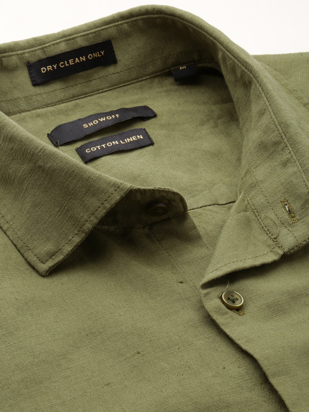 Men Spread Collar Solid Olive Shirt