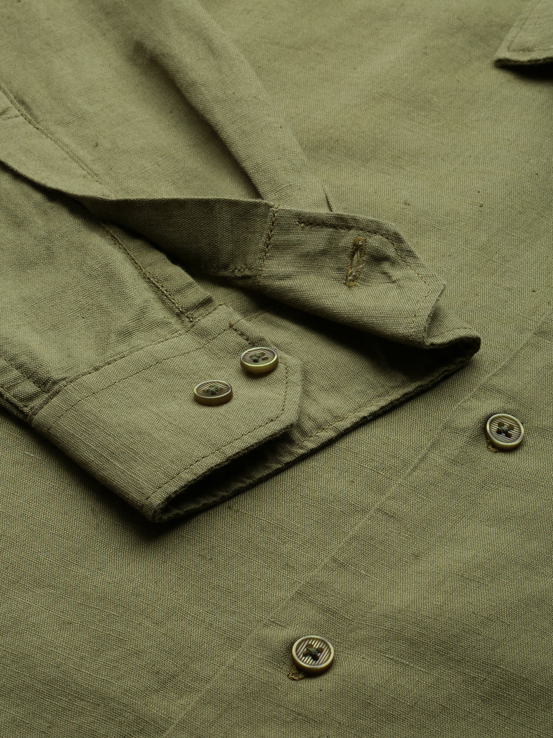 Men Spread Collar Solid Olive Shirt