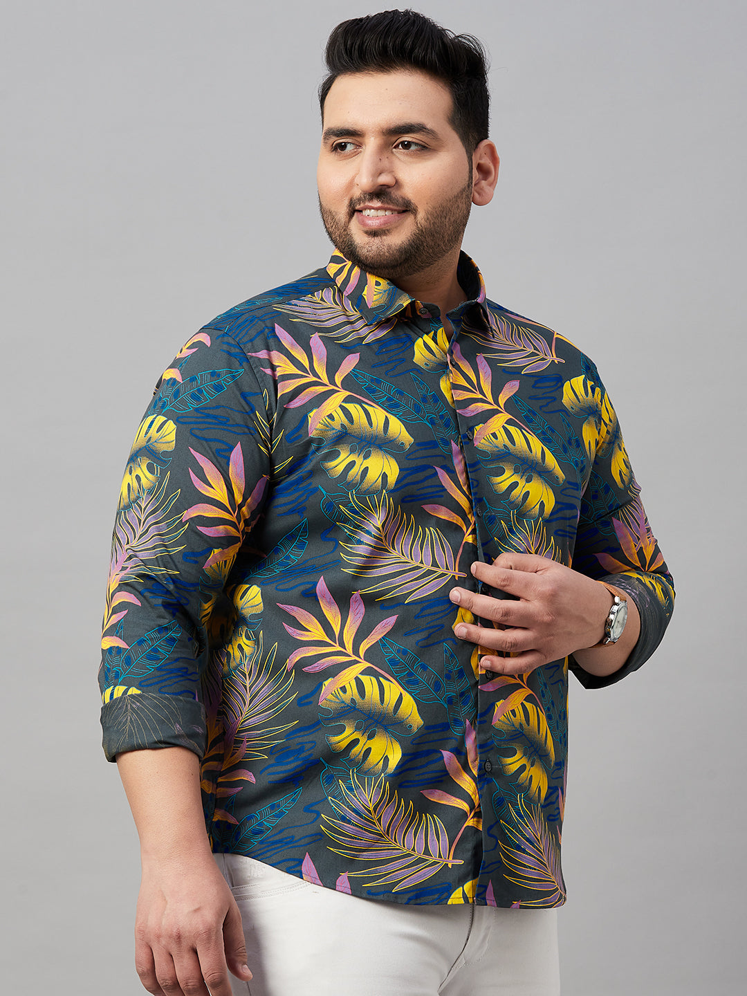 Men Printed Grey Comfort Shirt