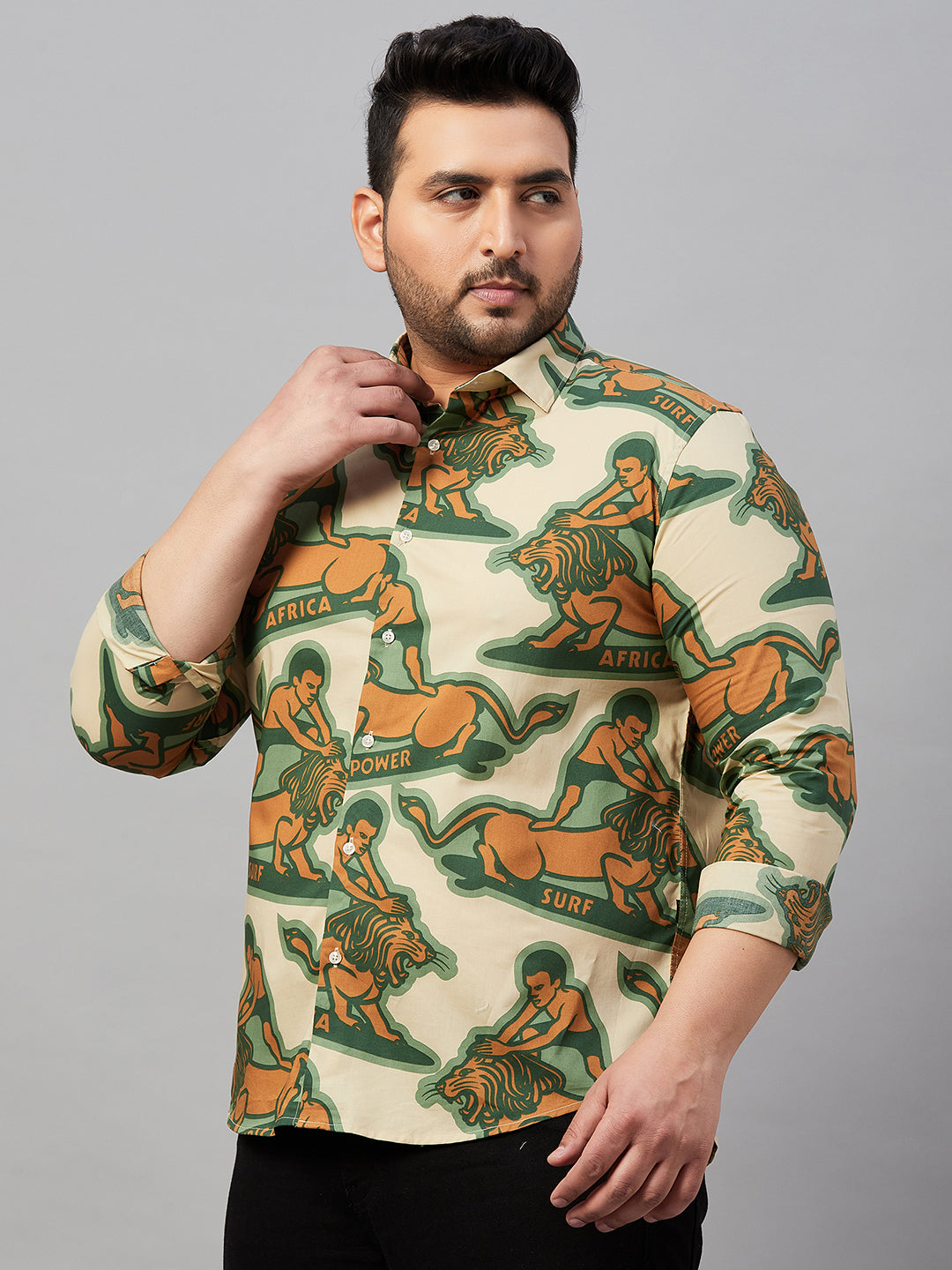 Men Printed Beige Comfort Shirt