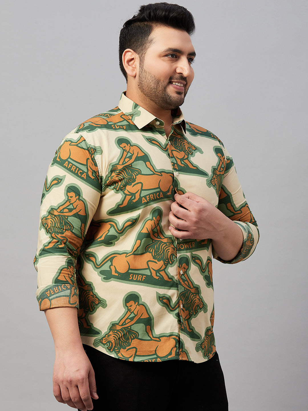 Men Printed Beige Comfort Shirt