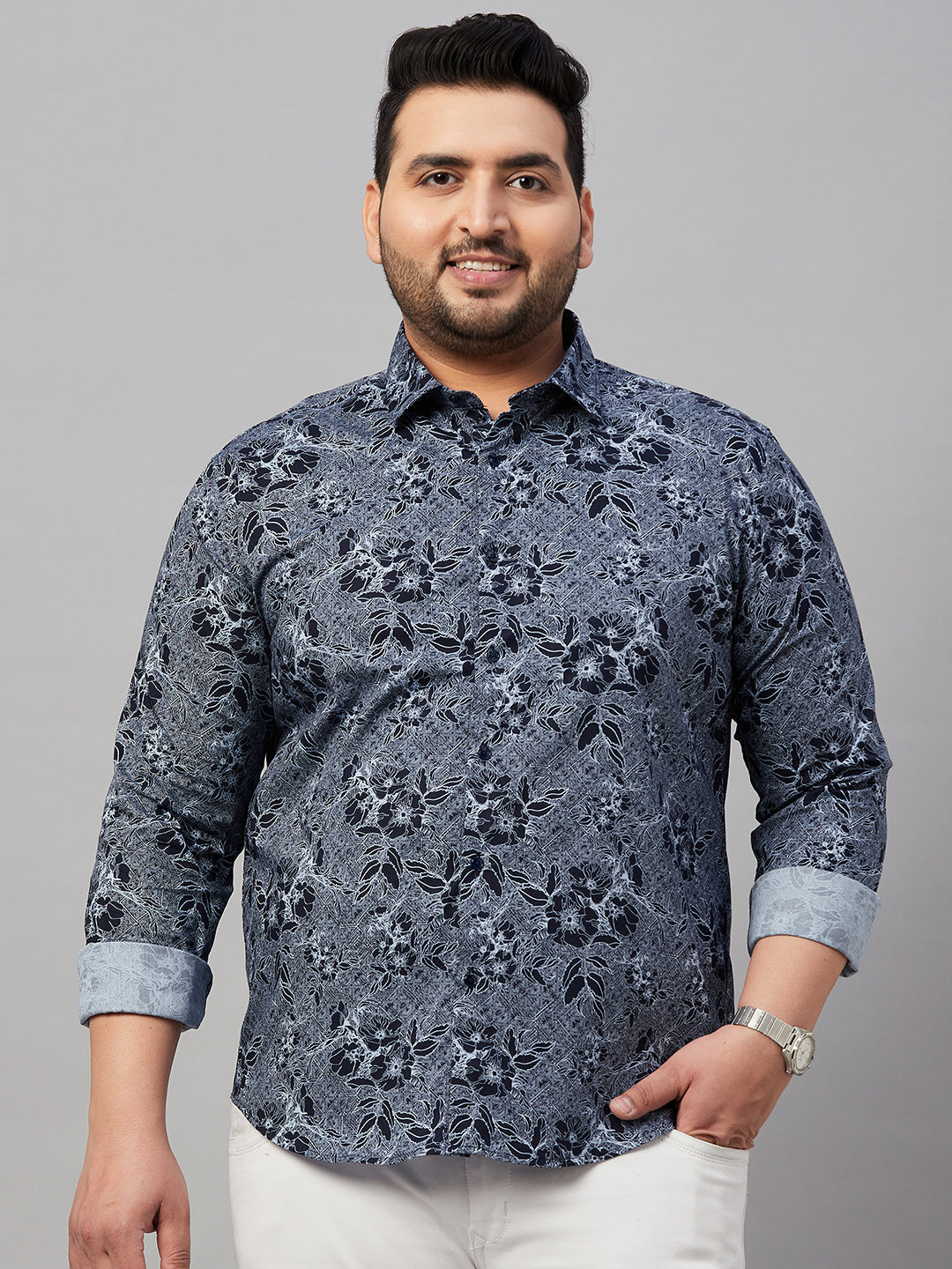 Men Printed Navy Blue Comfort Shirt