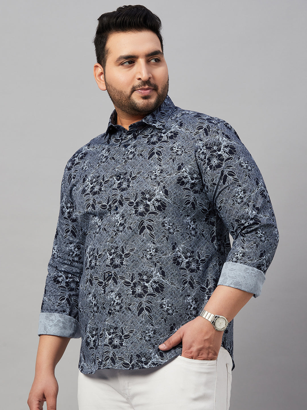 Men Printed Navy Blue Comfort Shirt