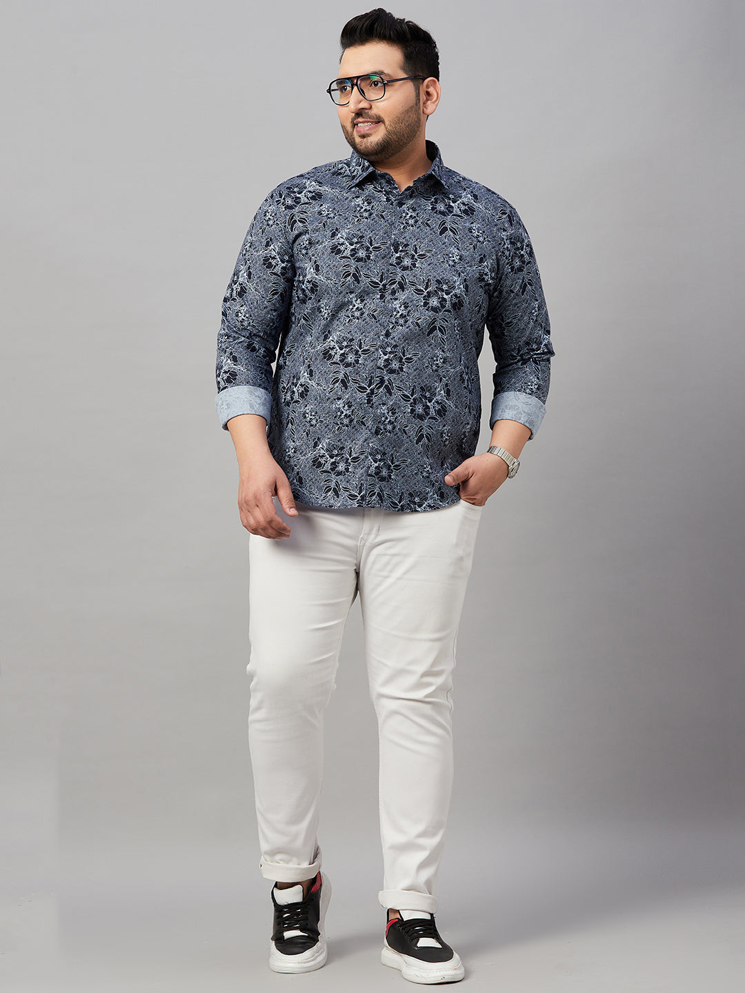 Men Printed Navy Blue Comfort Shirt