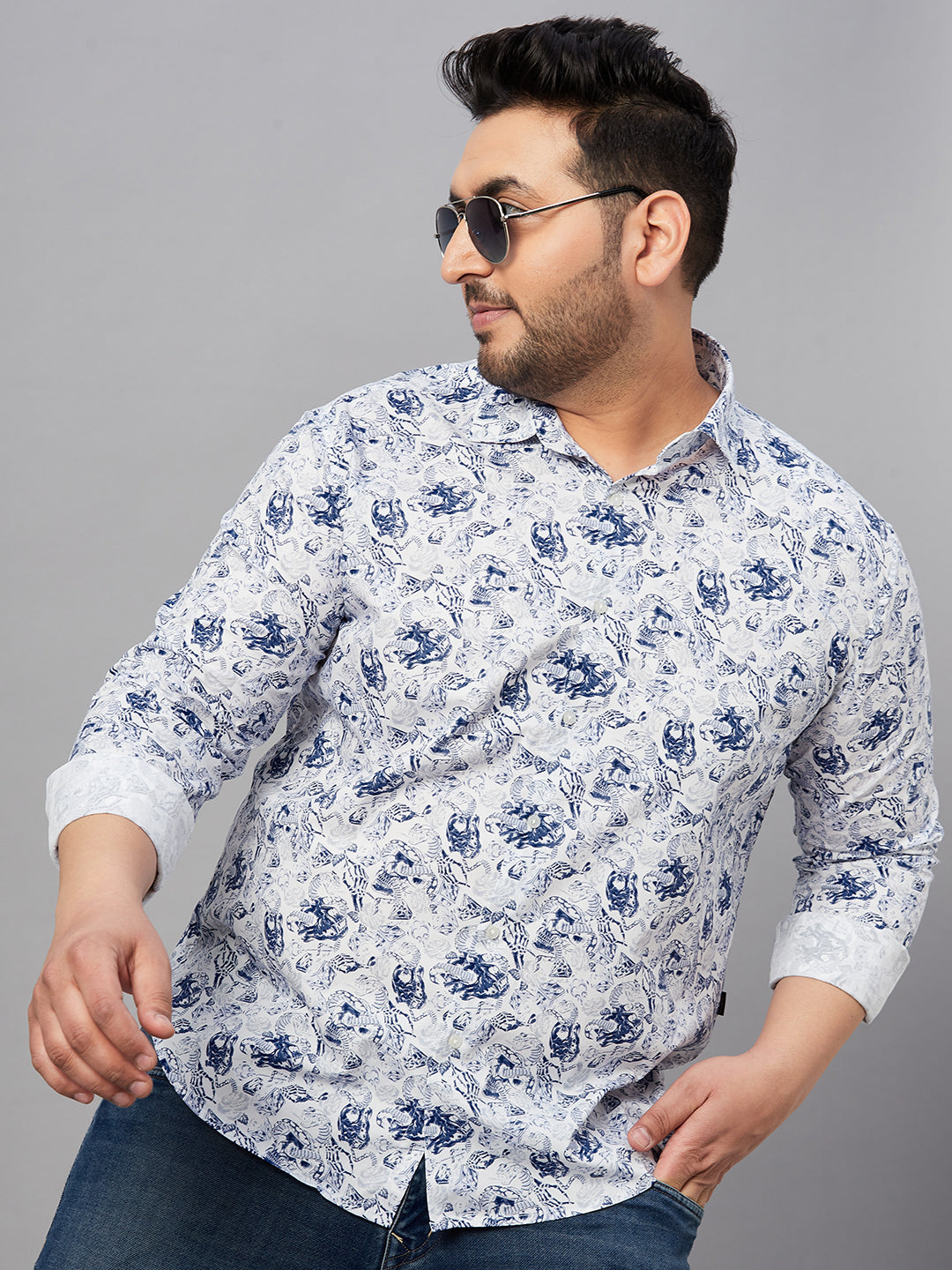 Men Printed White Comfort Shirt