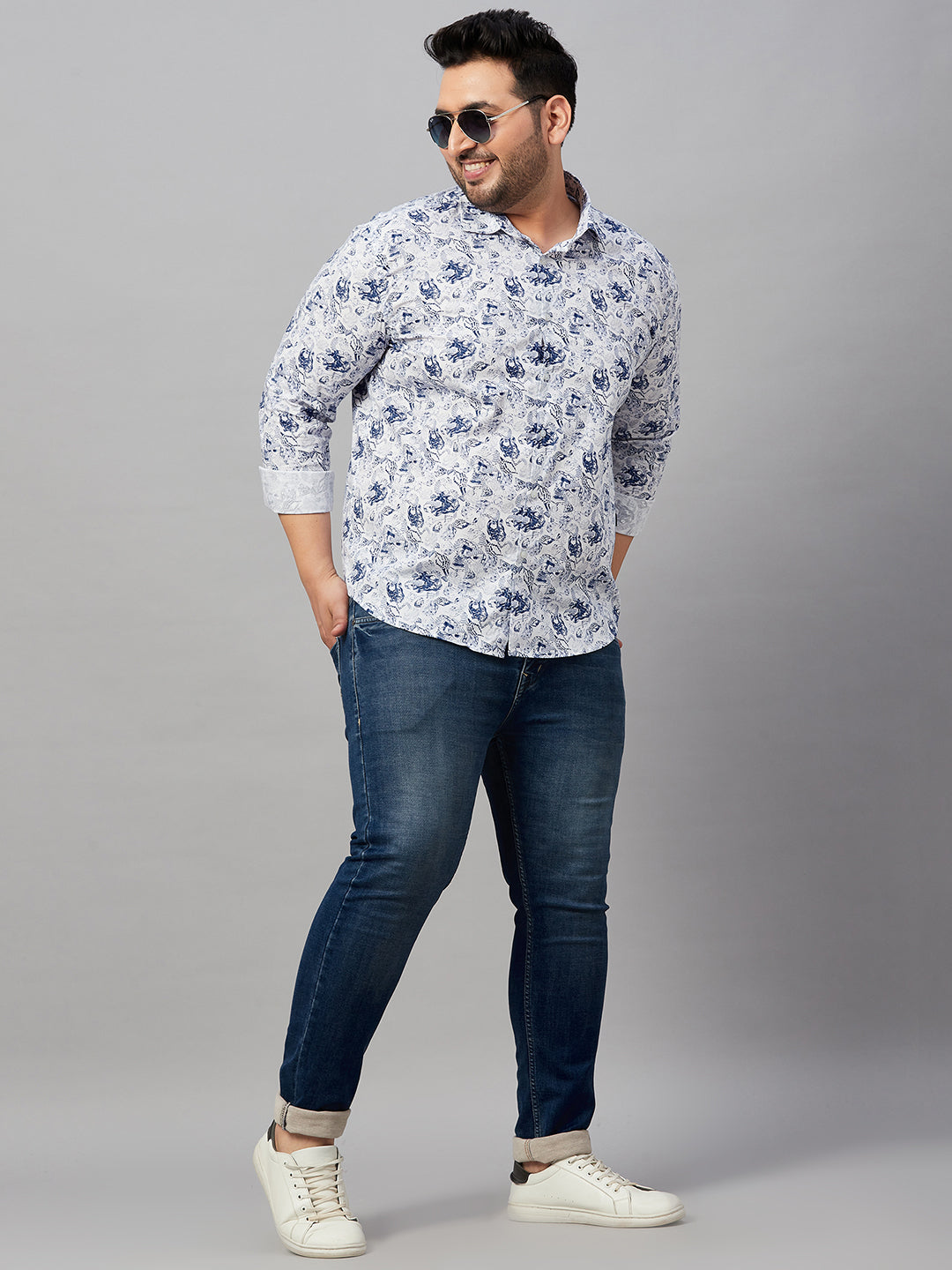 Men Printed White Comfort Shirt