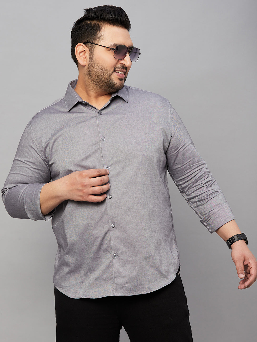 Men Solid Grey Smart Shirt