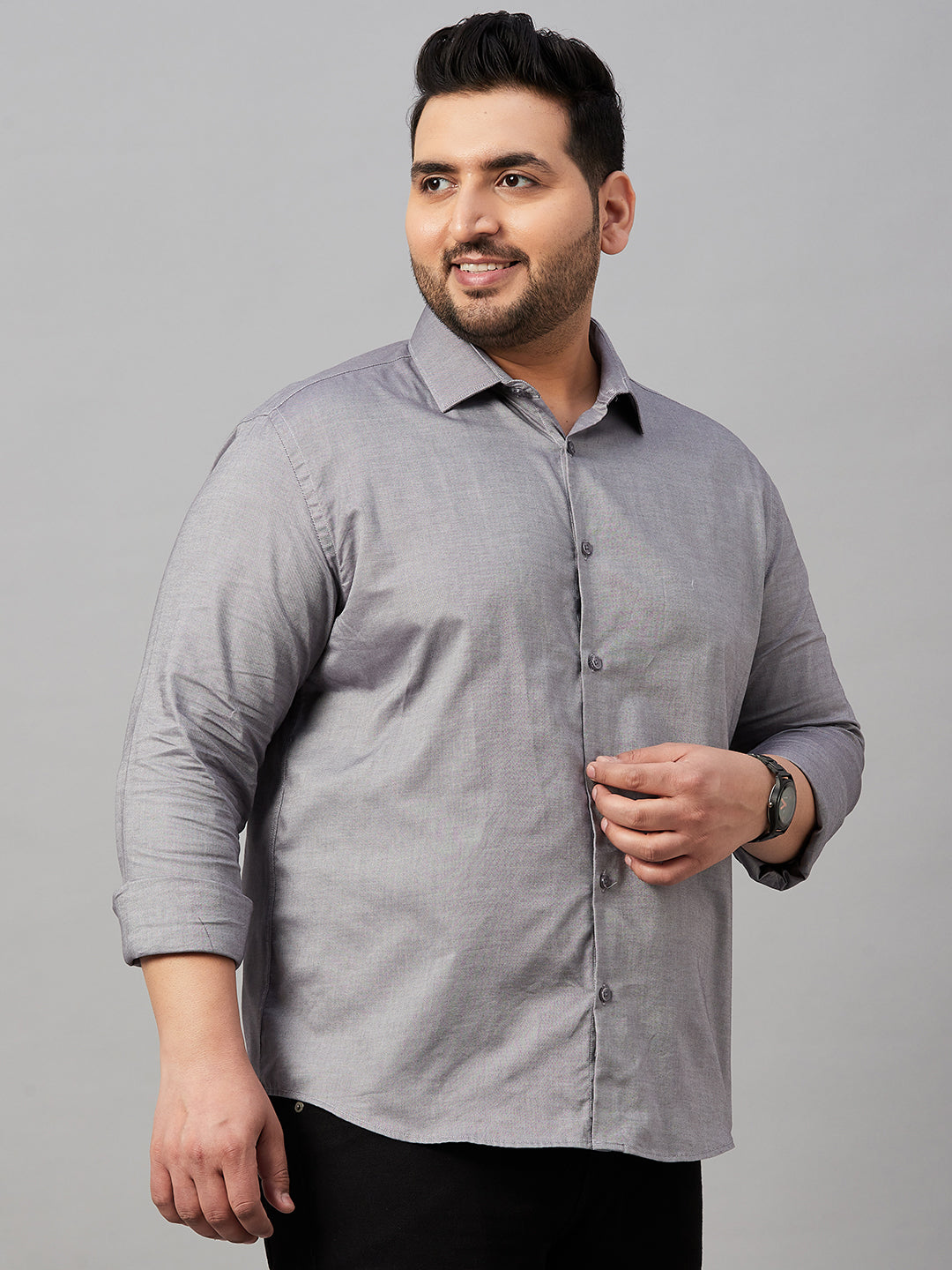 Men Solid Grey Smart Shirt