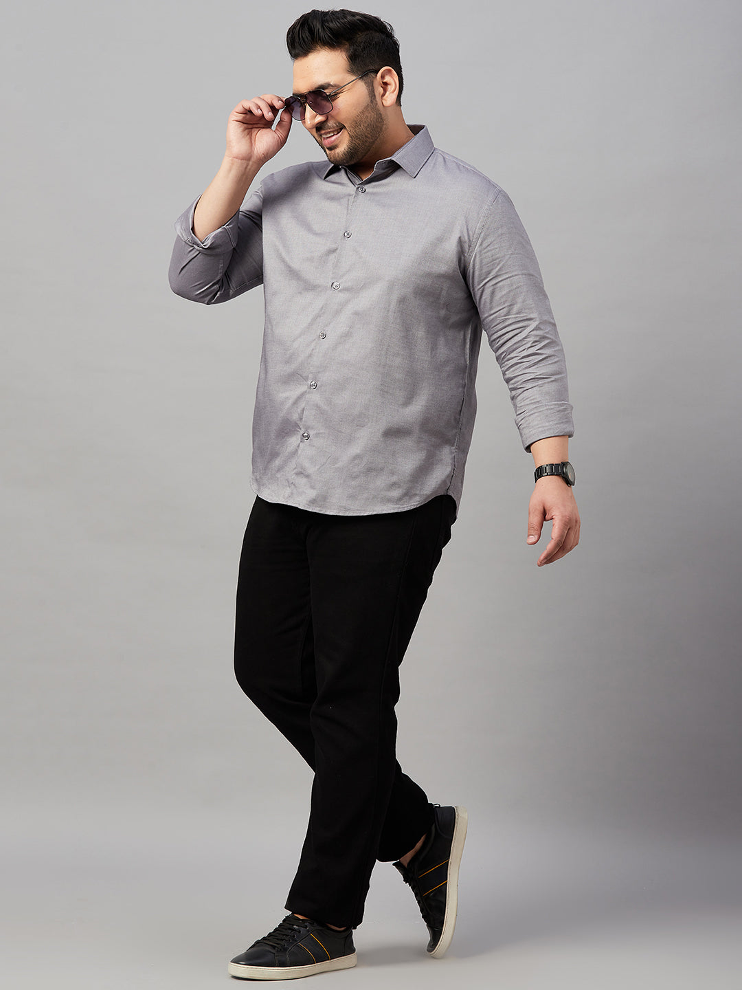 Men Solid Grey Smart Shirt