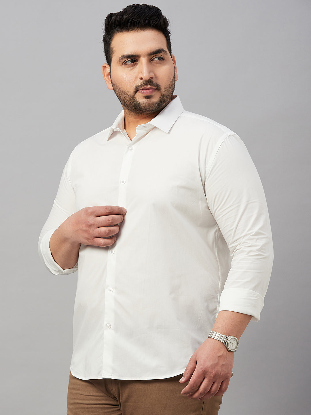 Men Spread Collar Solid White Shirt