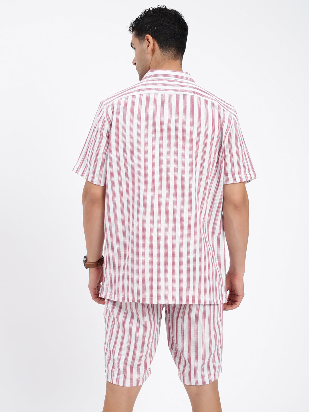 Men Striped Pink Co Ords Set