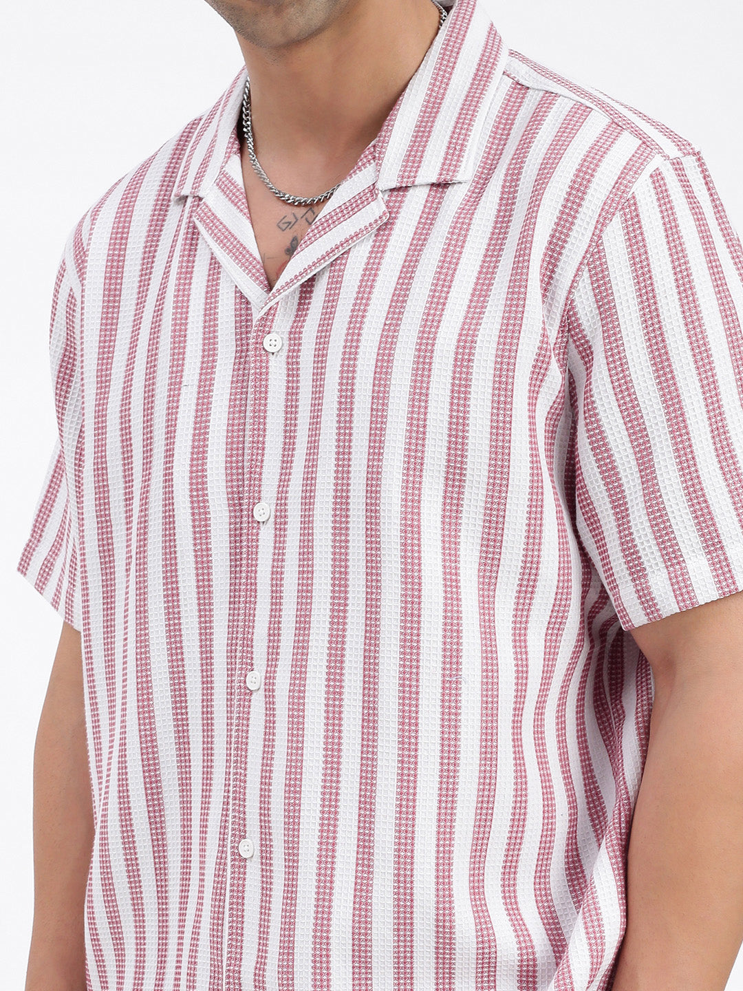 Men Striped Pink Co Ords Set