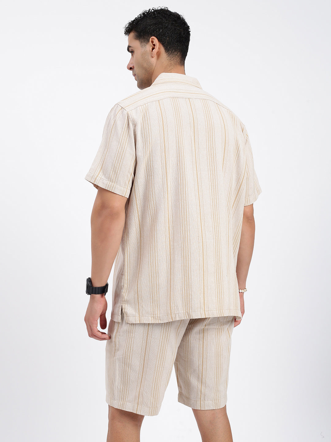 Men Striped Beige Co Ords Set