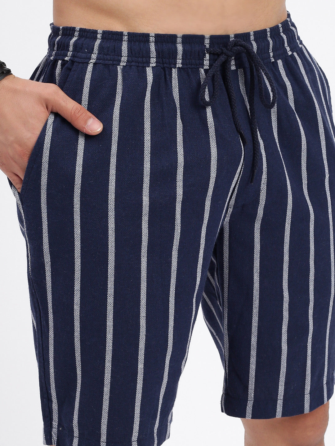 Men Striped Navy Blue Co Ords Set