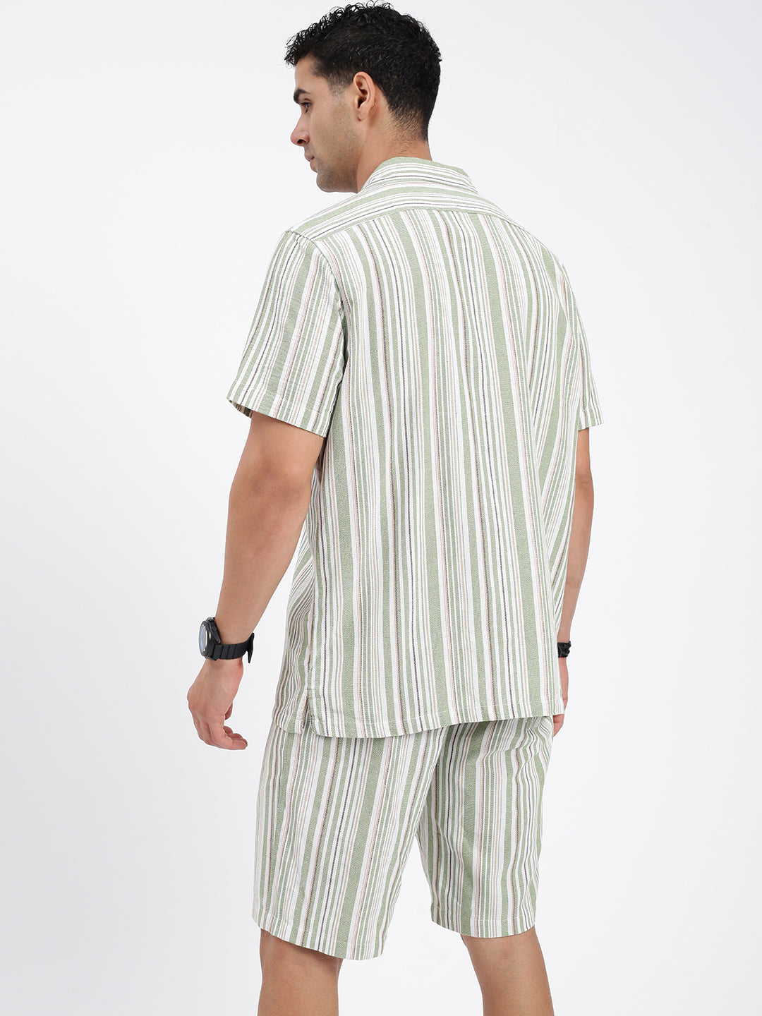 Men Striped Green Co Ords Set