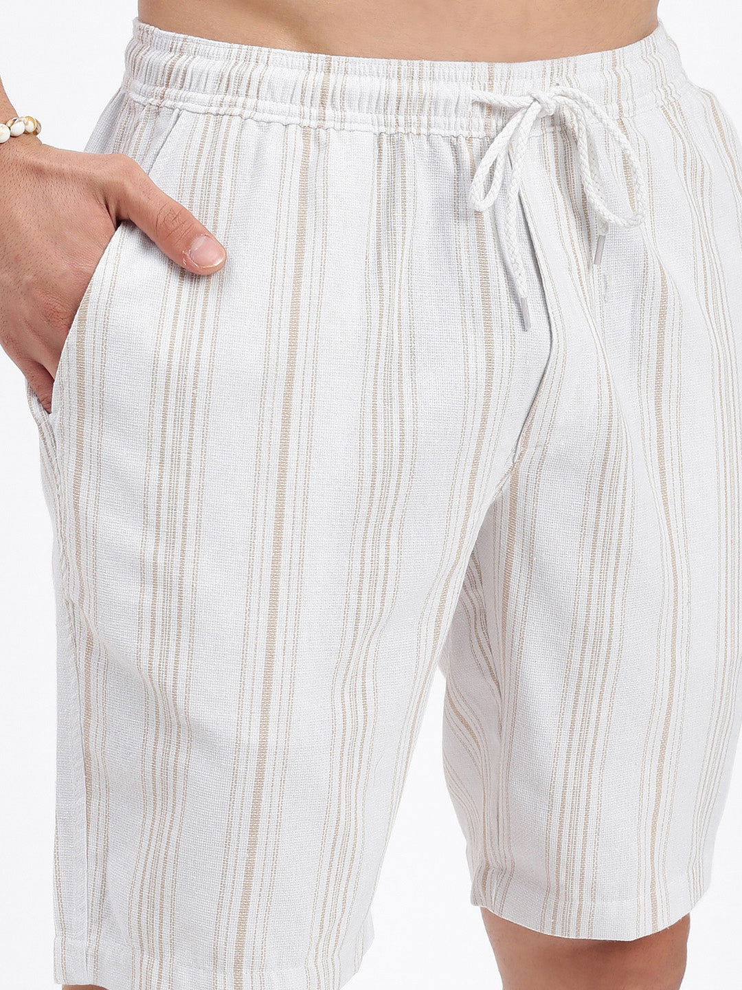 Men Striped Cream Co Ords Set