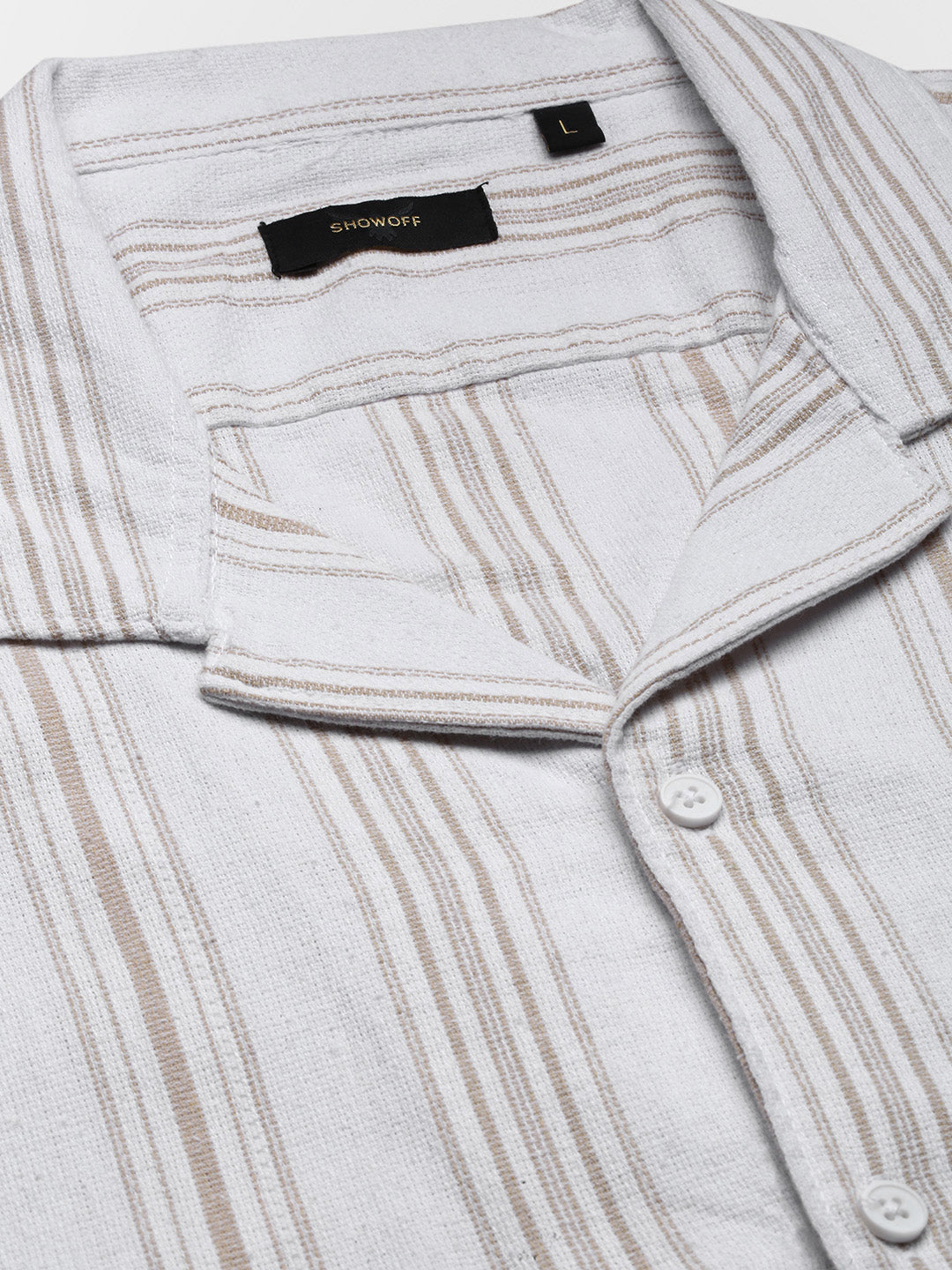 Men Striped Cream Co Ords Set