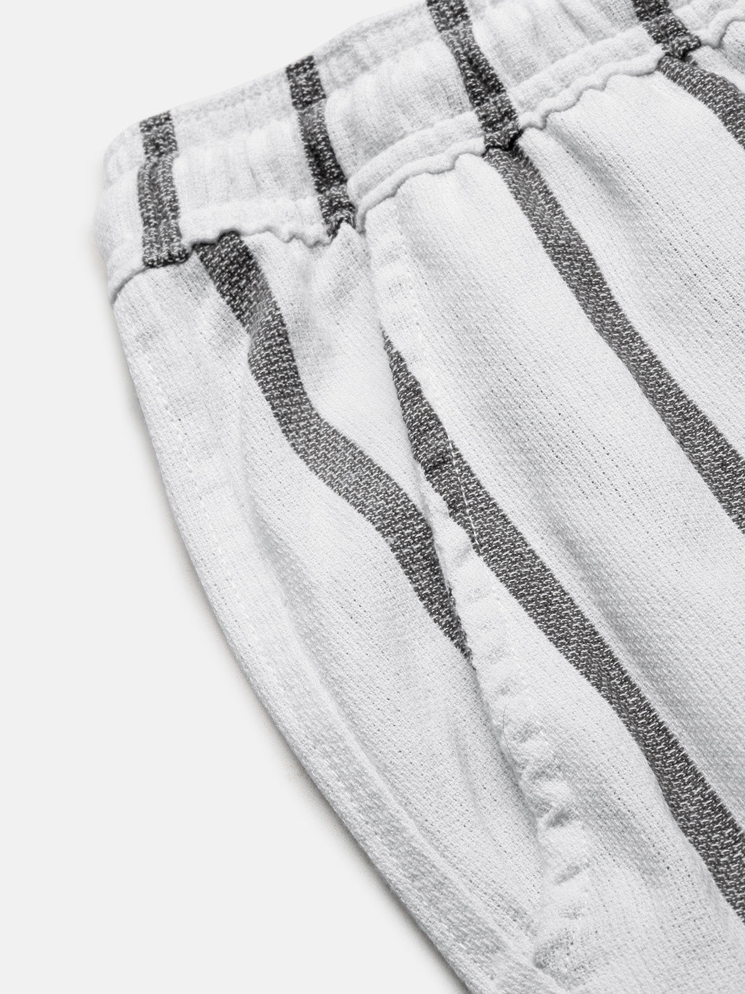 Men's White Striped Cuban Collar Relaxed Fit Co-Ords Set