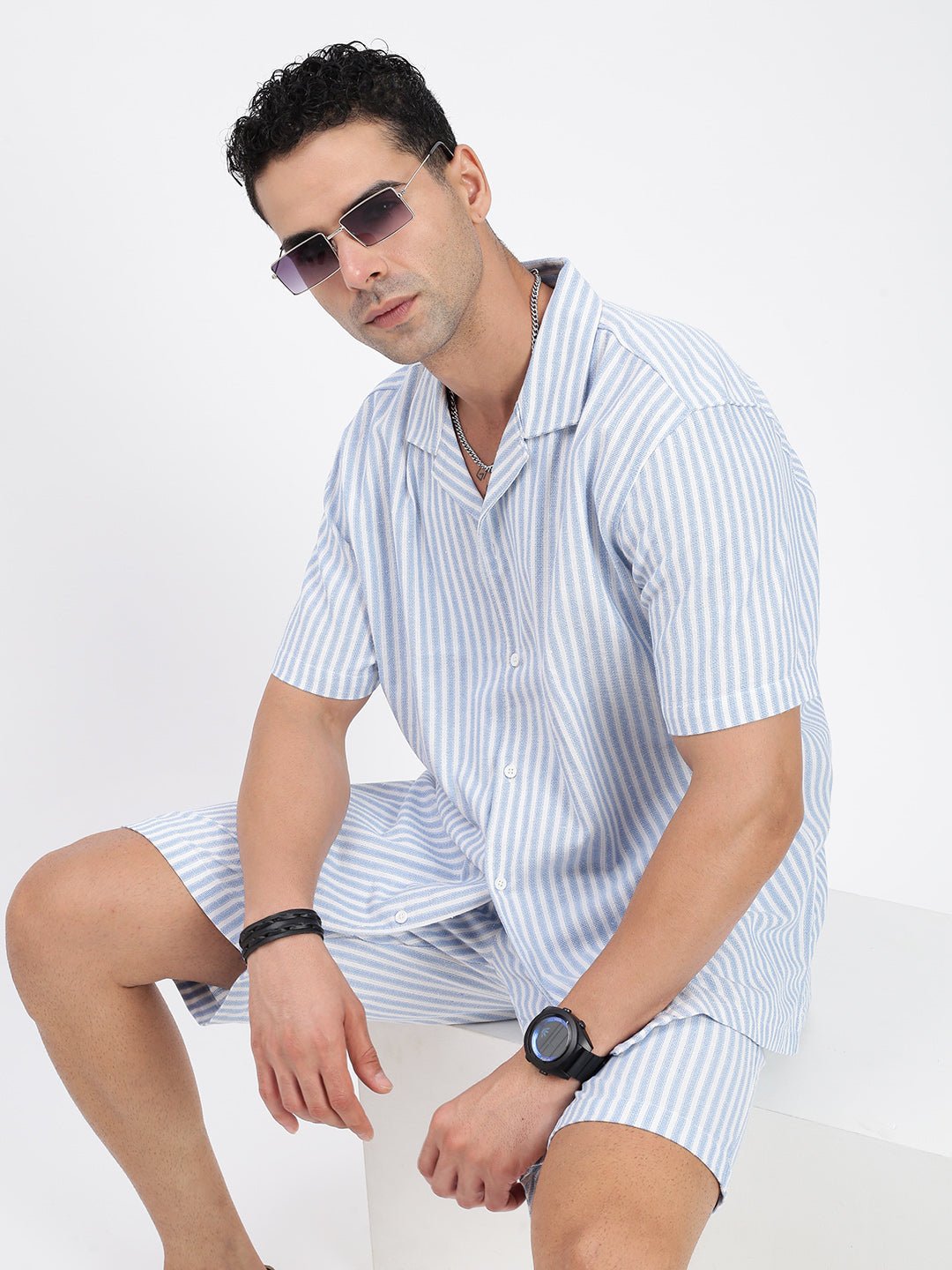 Men Striped Blue Co Ords Set