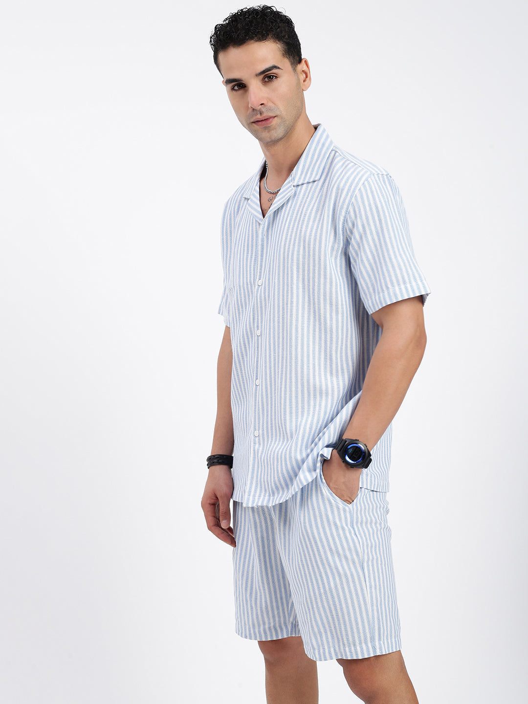 Men Striped Blue Co Ords Set