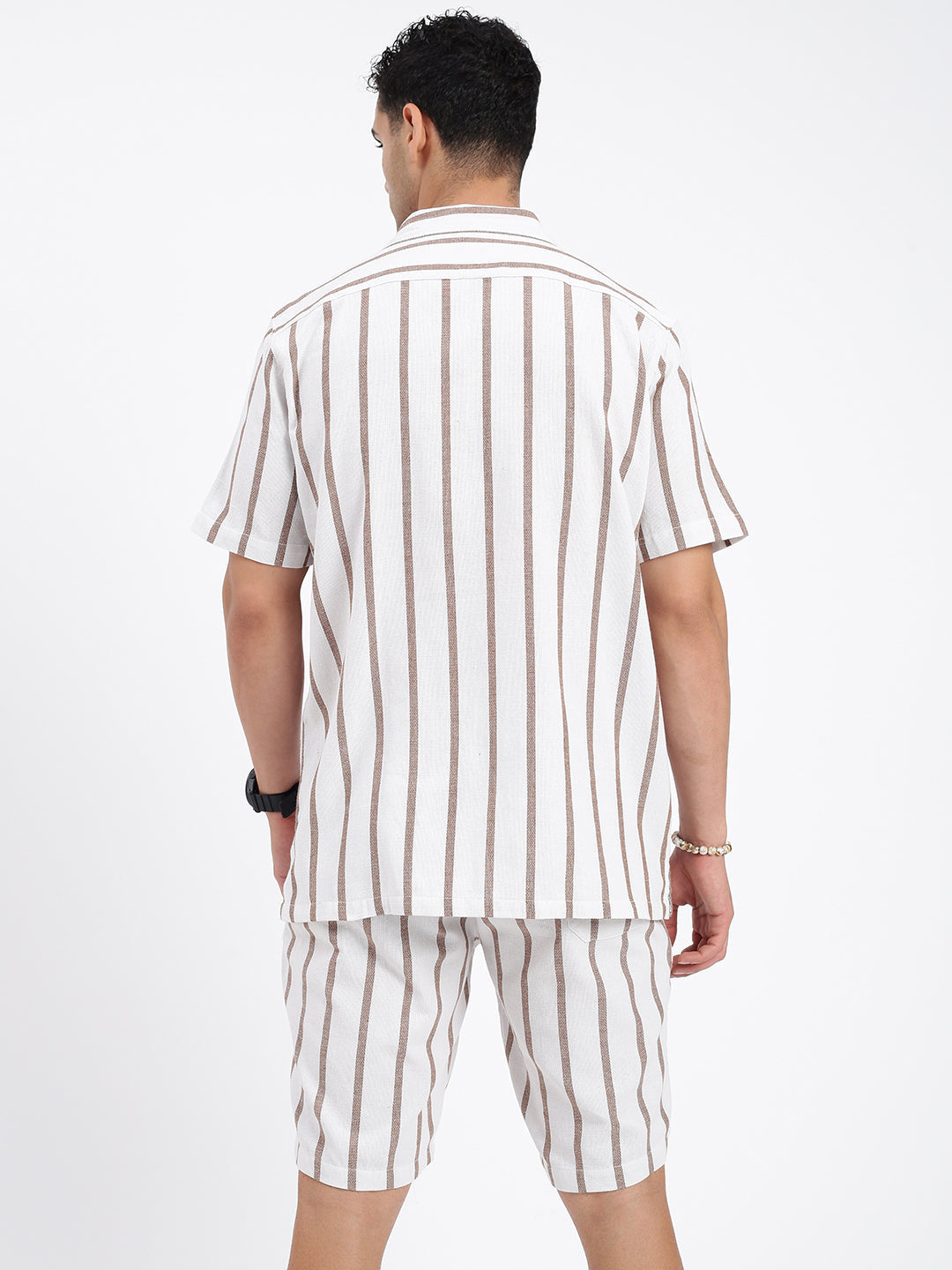 Men Striped White Co Ords Set