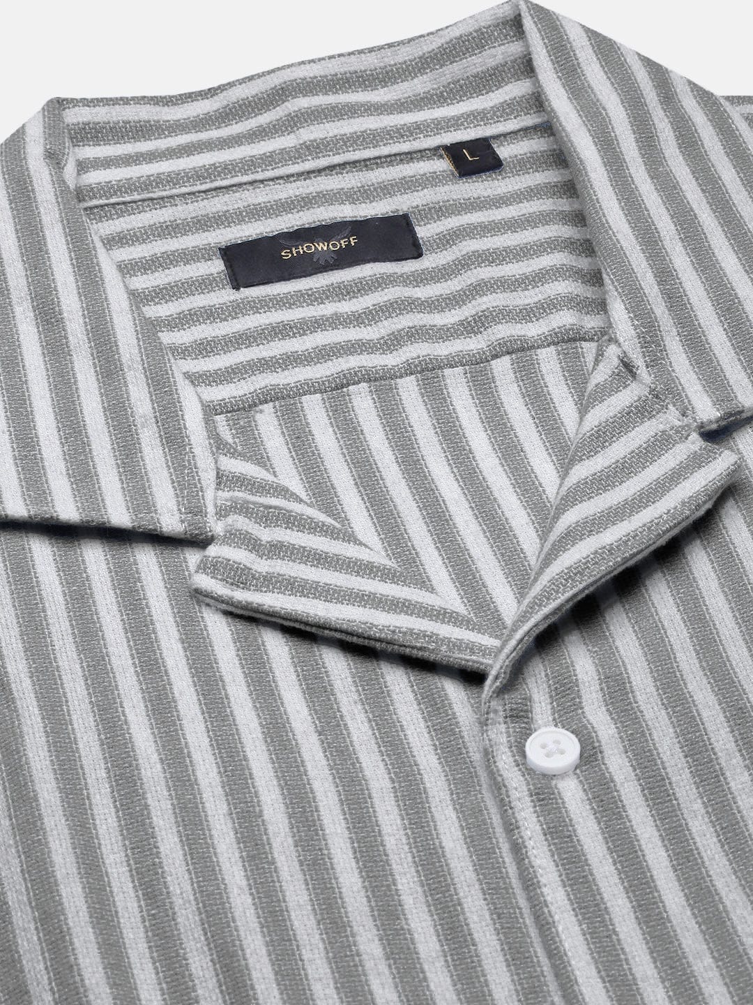 Men's Cuban Collar Striped White Co-Ords Set