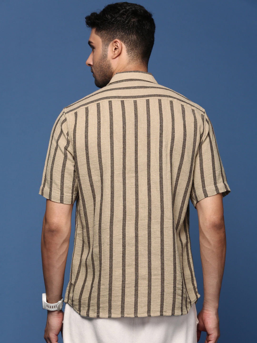 Men Striped Beige Slim Fit Shirt