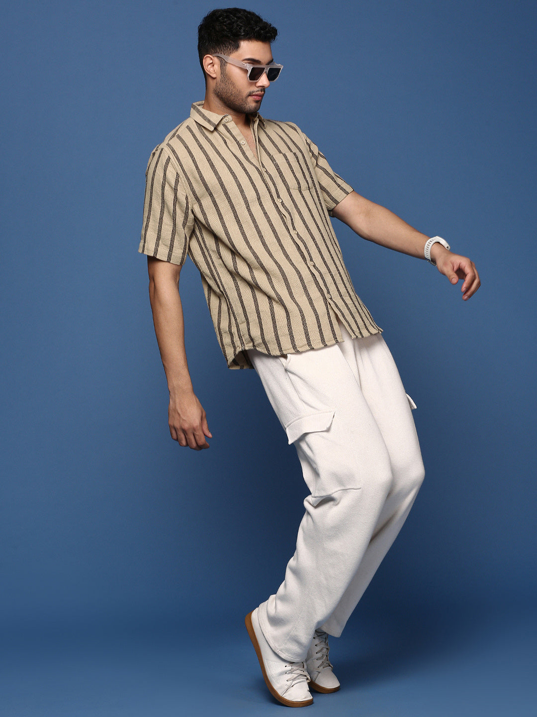 Men Striped Beige Slim Fit Shirt