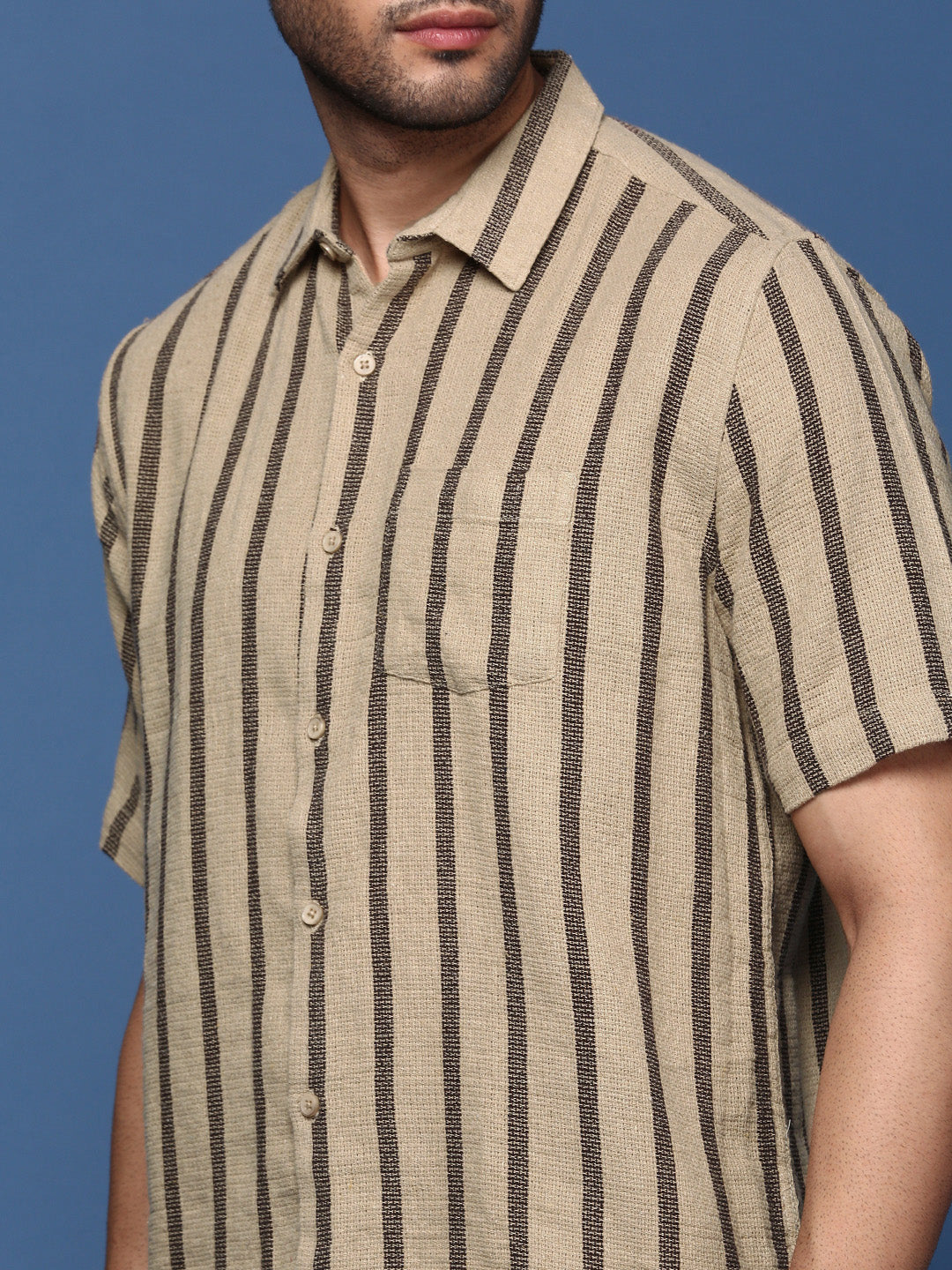 Men Striped Beige Slim Fit Shirt